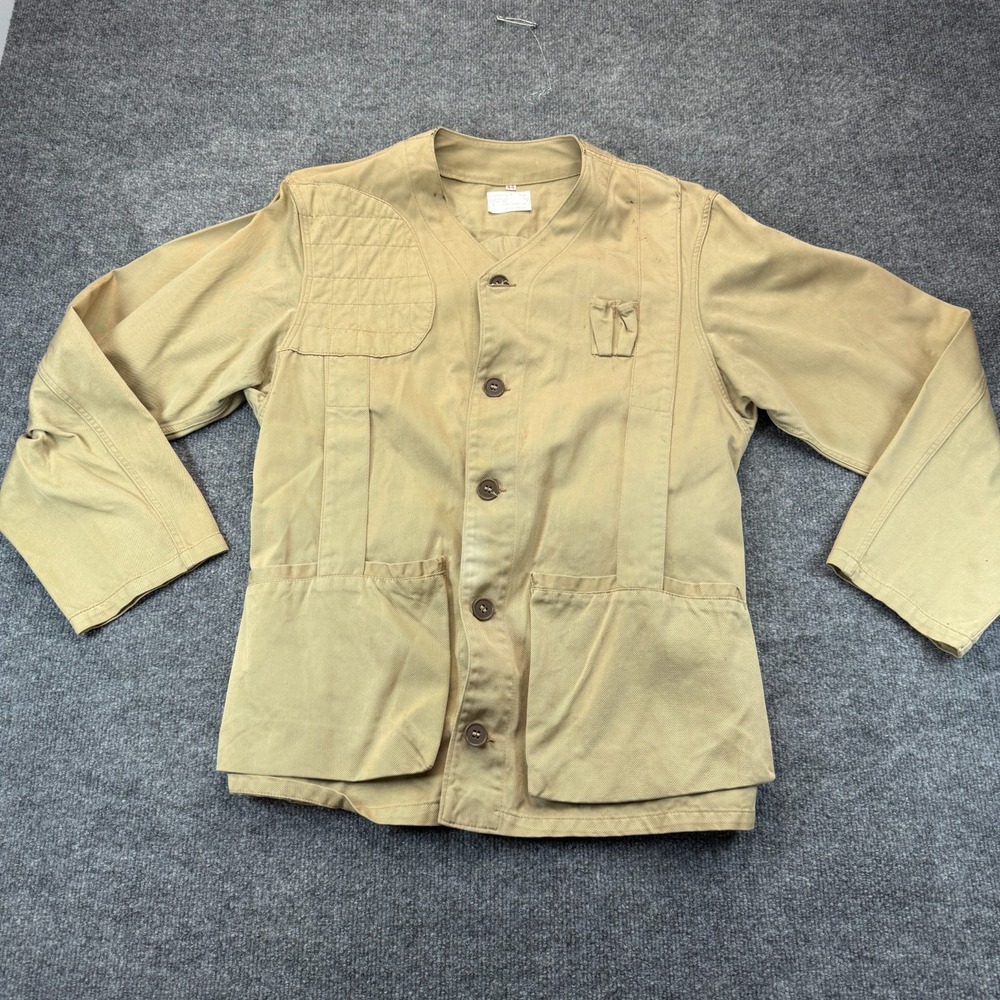 Vtg 10-X Reeves Shooting Hunting Jacket Mens 44 Tan Army Twill Rod & Gun Club